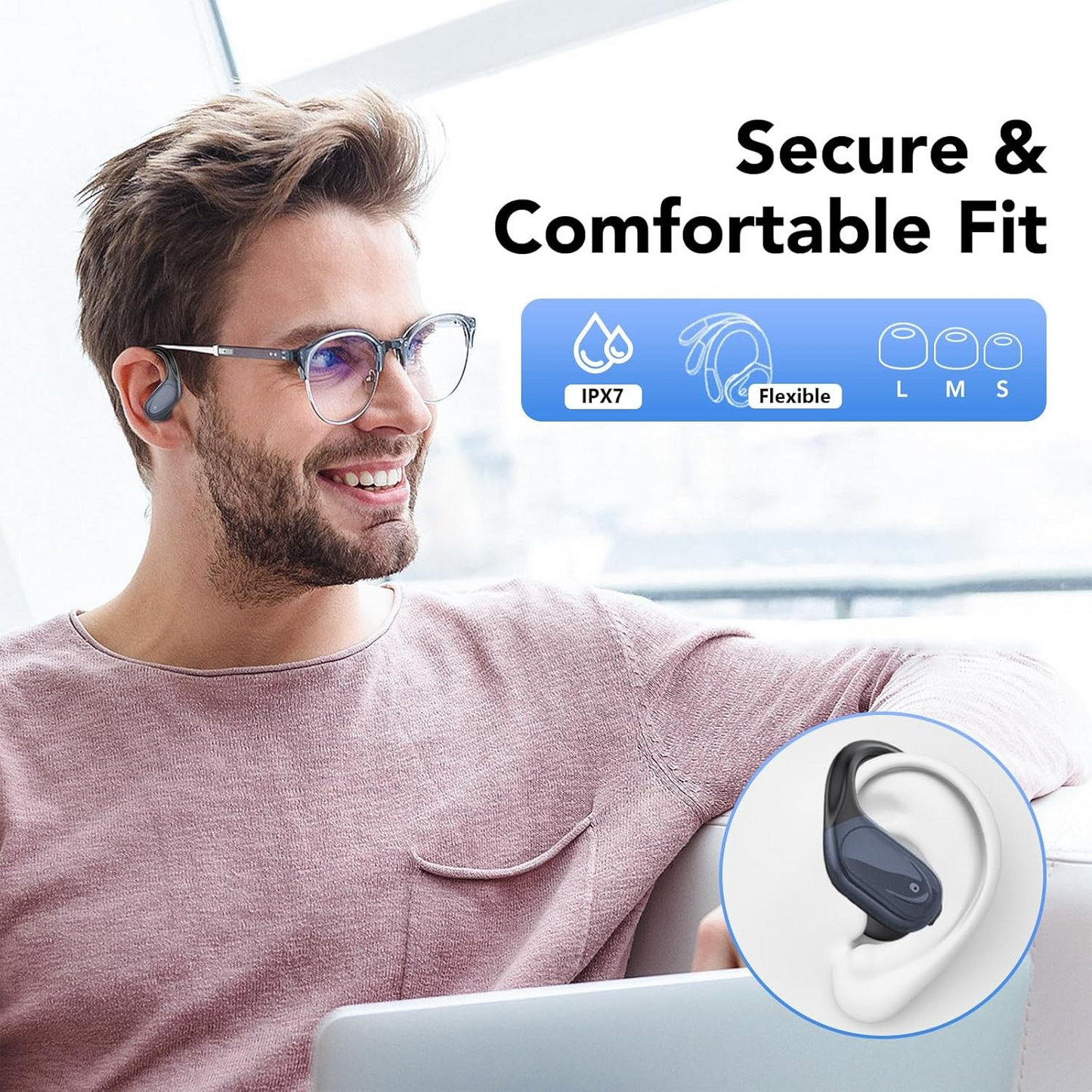 Cuffie Bluetooth, Sport Auricolari Bluetooth 5.3 con Gancio per Orecchio,